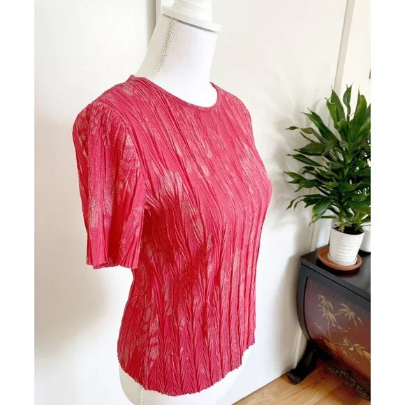 💖 Zara Party Ready Crinkled Sparkle Top - Hot Pink Floral Glam 💖 - Picture 2 of 6